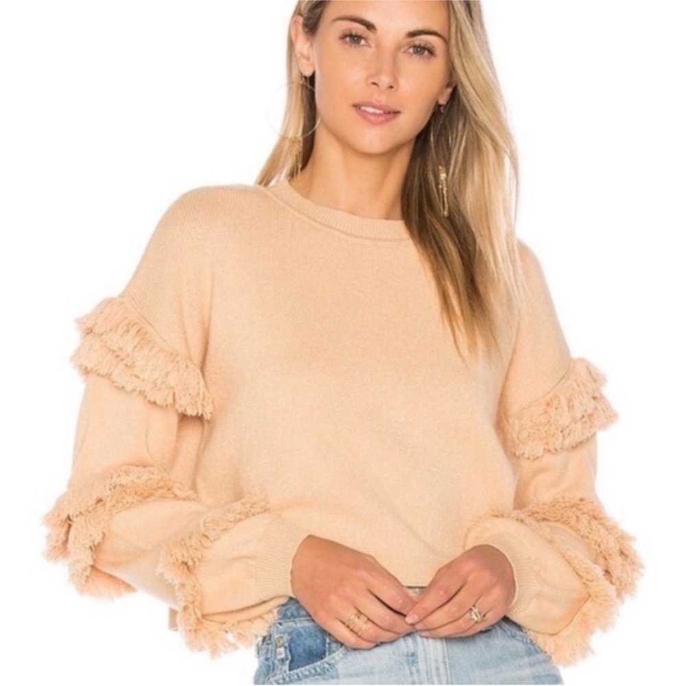 Tularosa Fringe Sleeve Tan Cropped Sweater Sz S